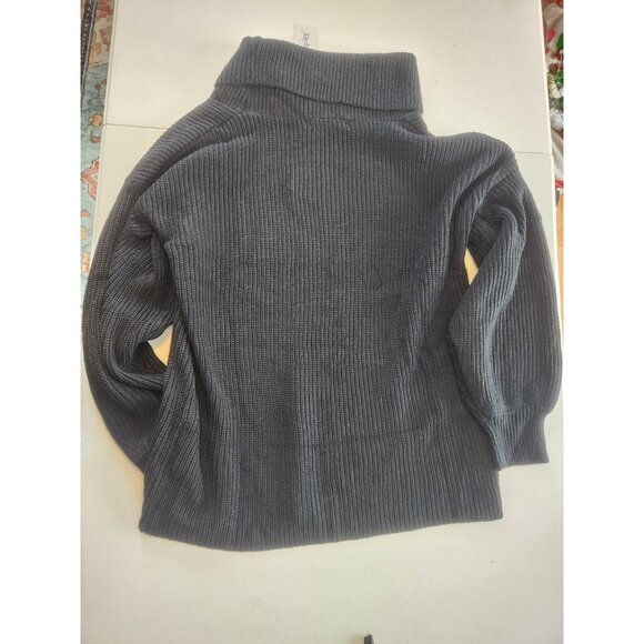 Simplee Women Black Ribbed Knit Turtleneck Oversized Cozy Sweater Size M - Picture 2 of 7